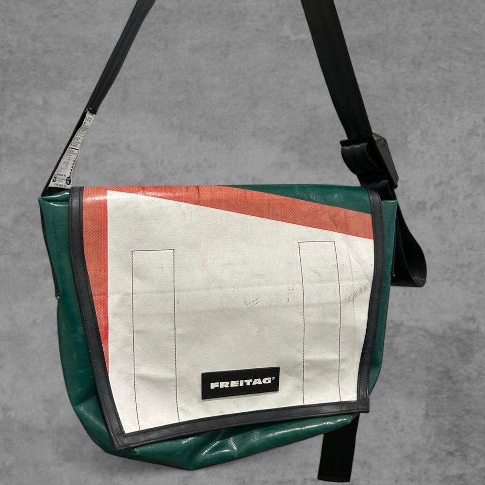 Freitag Green and White Messenger Bag